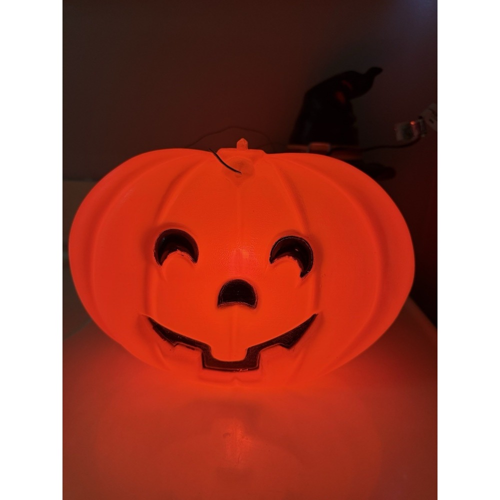 Vintage Halloween Blinky Light Blow Mold Flat Pumpkin Jack-O-Lantern Hang WORKS